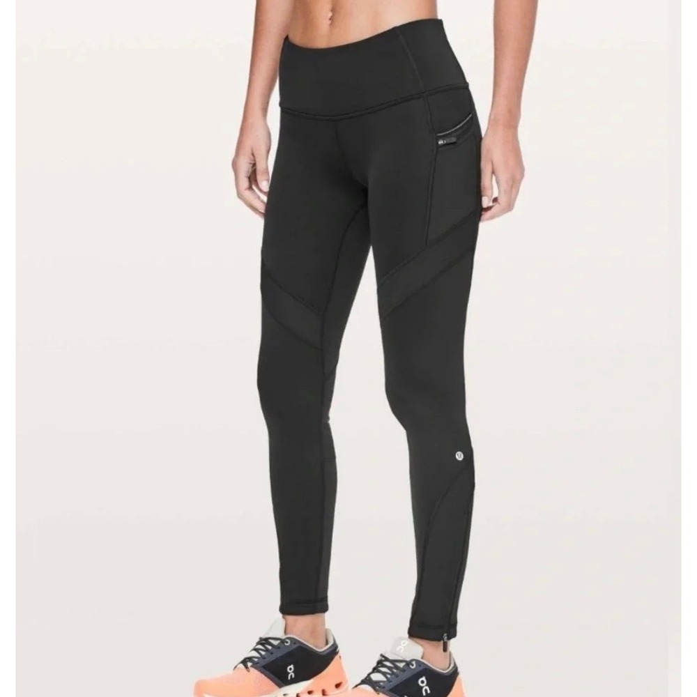 Lululemon Keep‎ The Fleece Tight Black Athletic Leggings Cold Winter Size 4